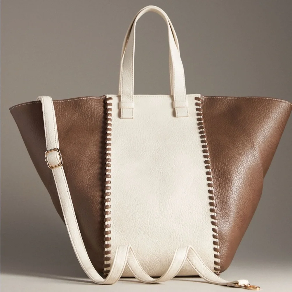 Anthropologie Two Tone Satchel in Cream NWT